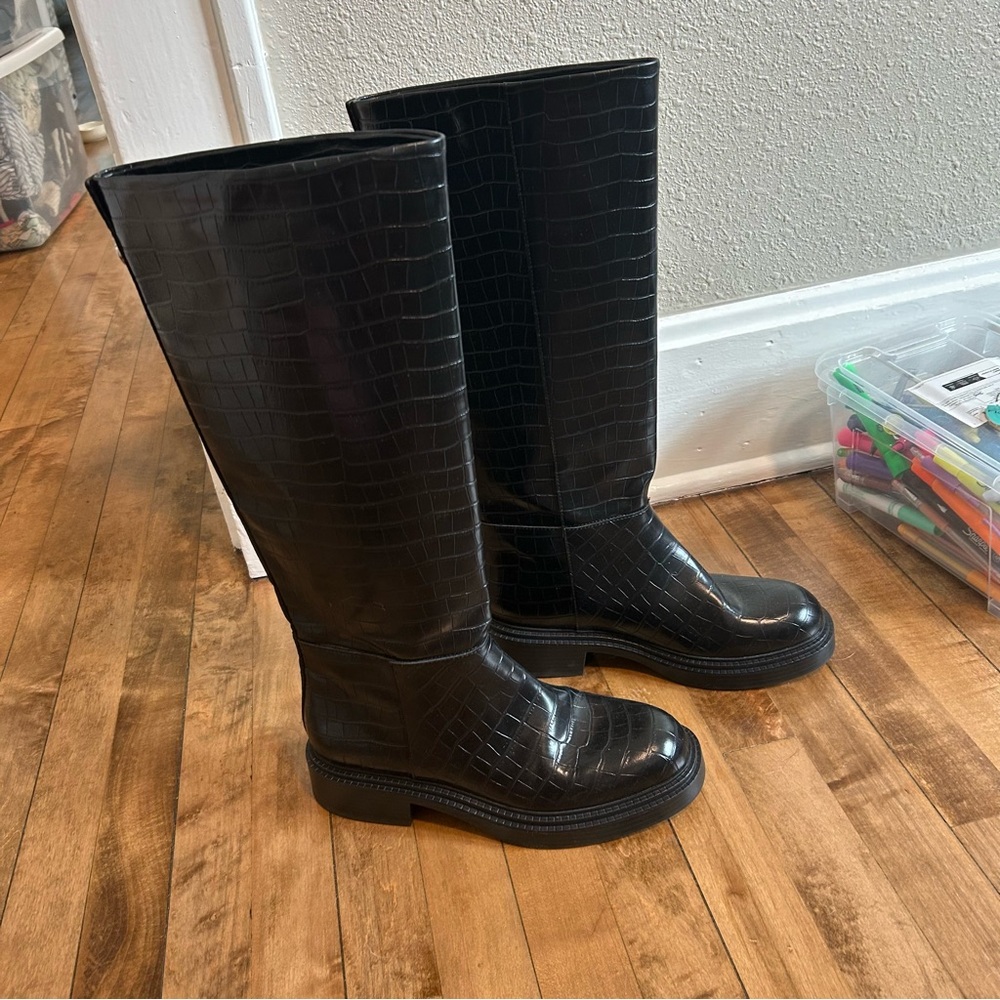 Zara Croc Effect High Shaft Knee High Boots